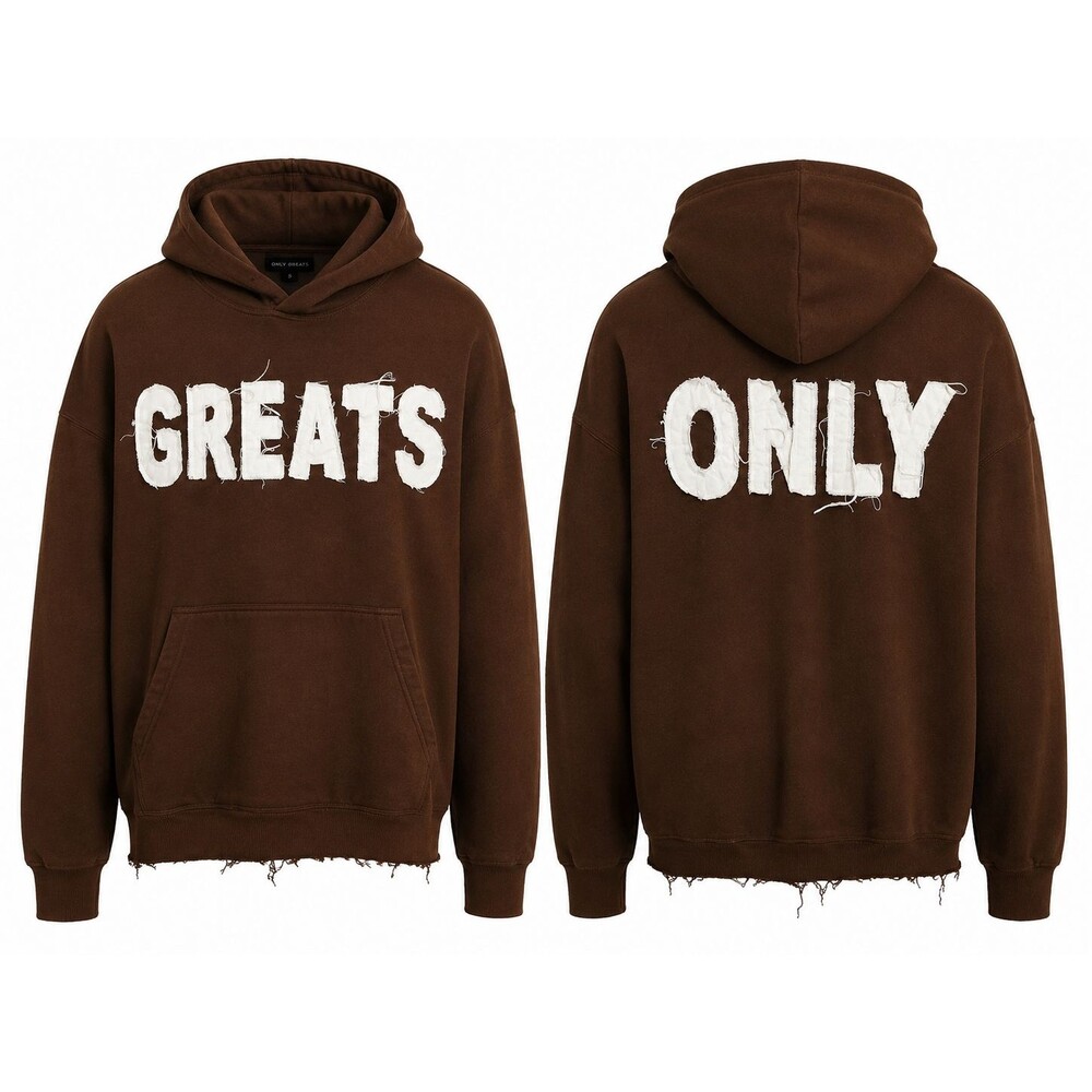 Greats Only Brown Distressed Hoodie Men’s Small “GREATS” Graphic Pullover